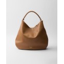 Large leather shoulder bag caramel color